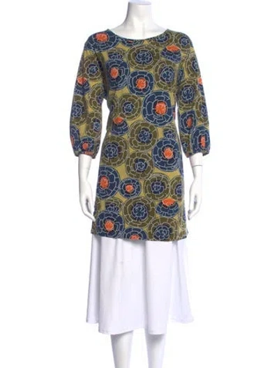 Pre-owned Marimekko Floral Print Crew Neck Tunic In Blue