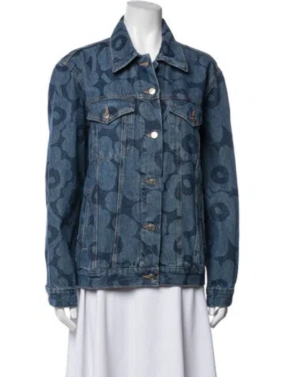 Pre-owned Marimekko Floral Print Denim Jacket W/ Tags In Blue