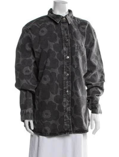 Pre-owned Marimekko Floral Print Denim Jacket W/ Tags In Gray