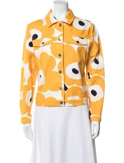 Pre-owned Marimekko Floral Print Denim Jacket In Yellow
