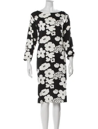 Pre-owned Marimekko Floral Print Knee-length Dress In Black