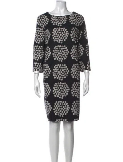 Pre-owned Marimekko Floral Print Knee-length Dress In Black