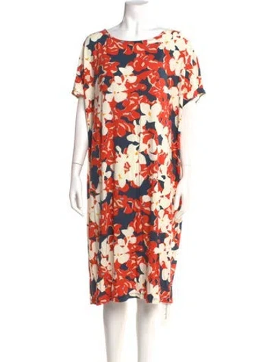 Pre-owned Marimekko Floral Print Knee-length Dress In Blue