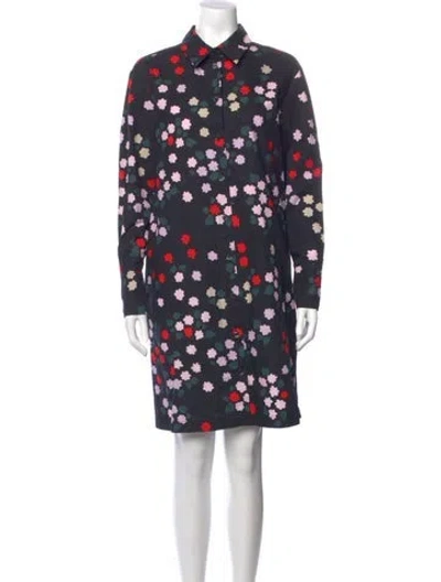 Pre-owned Marimekko Floral Print Knee-length Dress In Blue