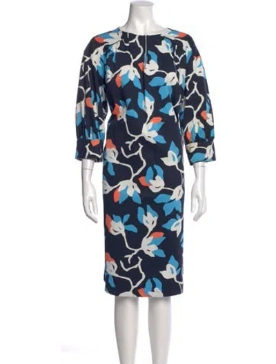 Pre-owned Marimekko Floral Print Knee-length Dress In Blue
