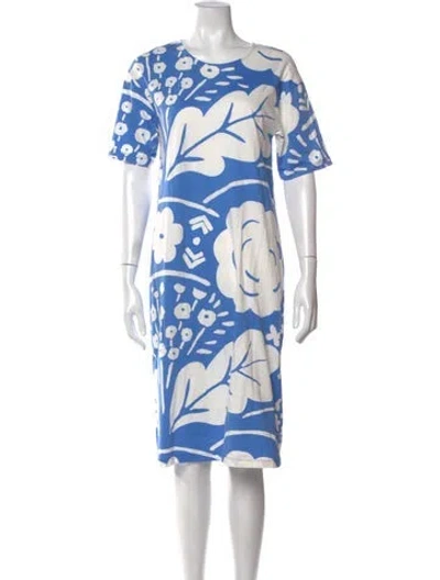 Pre-owned Marimekko Floral Print Knee-length Dress In Blue