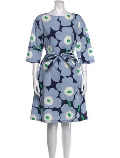 Pre-owned Marimekko Floral Print Knee-length Dress In Blue