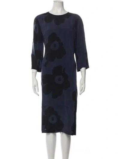 Pre-owned Marimekko Floral Print Knee-length Dress In Blue