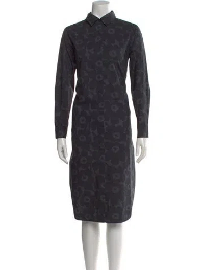 Pre-owned Marimekko Floral Print Knee-length Dress In Gray