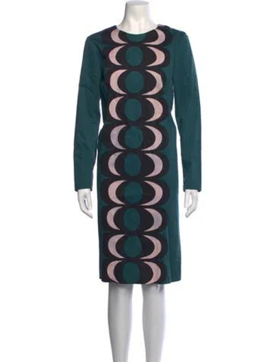 Pre-owned Marimekko Floral Print Knee-length Dress In Green