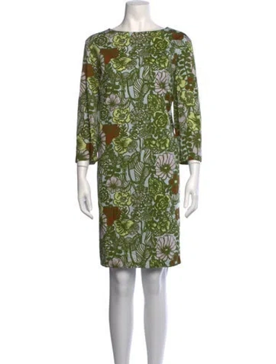 Pre-owned Marimekko Floral Print Knee-length Dress In Green