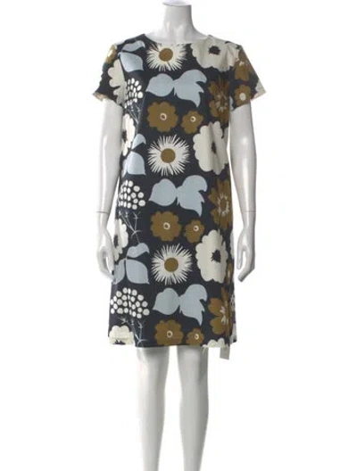 Pre-owned Marimekko Floral Print Knee-length Dress In Neutral