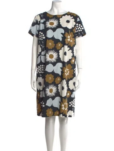 Pre-owned Marimekko Floral Print Knee-length Dress In Neutrals