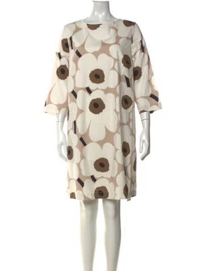 Pre-owned Marimekko Floral Print Knee-length Dress In Neutrals