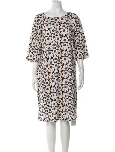 Pre-owned Marimekko Floral Print Knee-length Dress In Neutrals