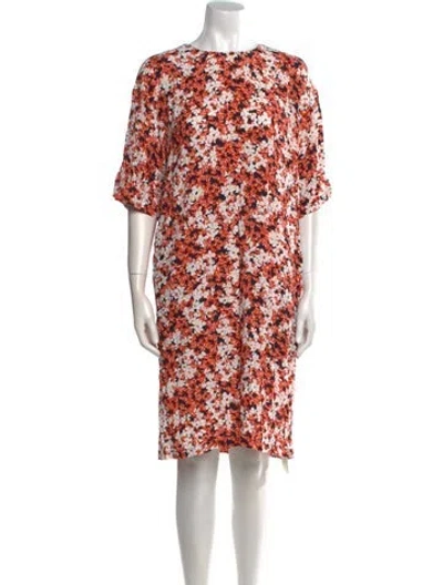 Pre-owned Marimekko Floral Print Knee-length Dress In Orange
