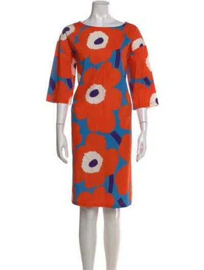 Pre-owned Marimekko Floral Print Knee-length Dress In Orange