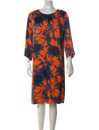 Pre-owned Marimekko Floral Print Knee-length Dress In Orange