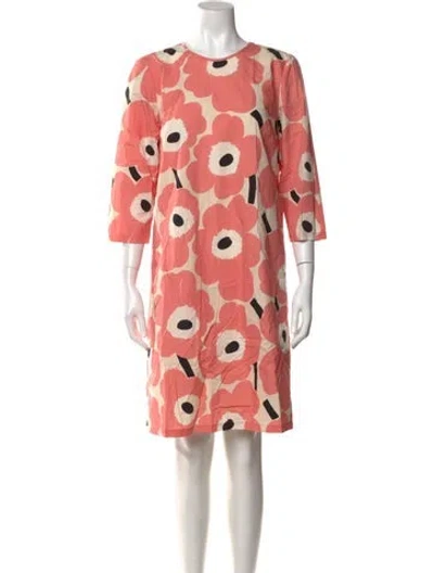 Pre-owned Marimekko Floral Print Knee-length Dress In Pink