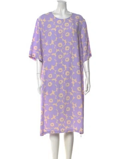 Pre-owned Marimekko Floral Print Knee-length Dress In Purple