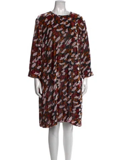 Pre-owned Marimekko Floral Print Knee-length Dress In Red