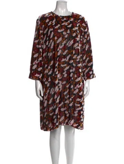 Pre-owned Marimekko Floral Print Knee-length Dress In Red