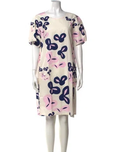 Pre-owned Marimekko Floral Print Knee-length Dress W/ Tags In Neutrals