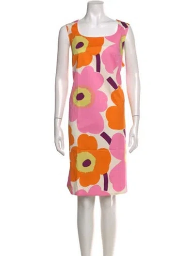 Pre-owned Marimekko Floral Print Knee-length Dress W/ Tags In Pink