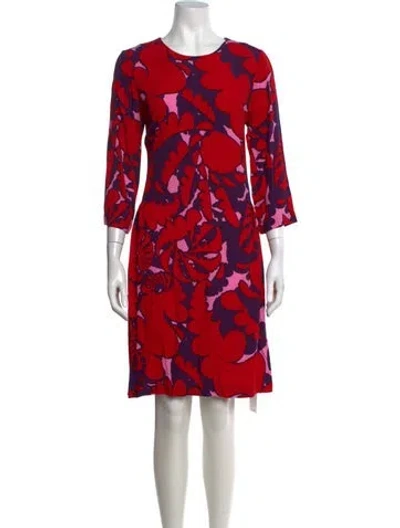 Pre-owned Marimekko Floral Print Knee-length Dress W/ Tags In Red