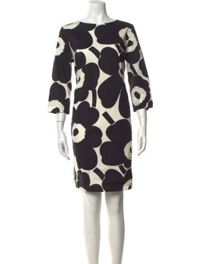 Pre-owned Marimekko Floral Print Knee-length Dress In White