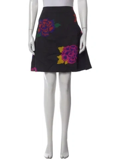 Pre-owned Marimekko Floral Print Knee-length Skirt In Black