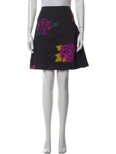 Pre-owned Marimekko Floral Print Knee-length Skirt In Black