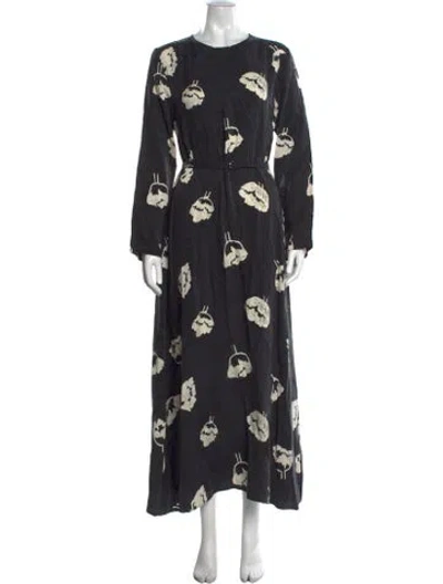 Pre-owned Marimekko Floral Print Long Dress In Black