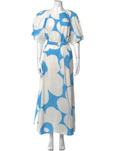 Pre-owned Marimekko Floral Print Long Dress In Blue
