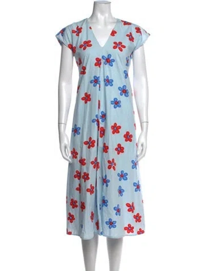 Pre-owned Marimekko Floral Print Long Dress In Blue