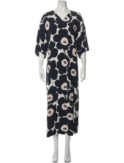 Pre-owned Marimekko Floral Print Long Dress In Blue