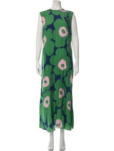 Pre-owned Marimekko Floral Print Long Dress In Green