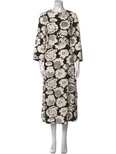 Pre-owned Marimekko Floral Print Long Dress In Neutral