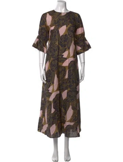Pre-owned Marimekko Floral Print Long Dress In Neutrals