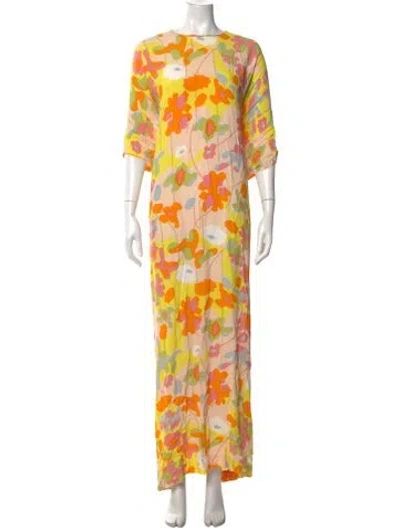 Pre-owned Marimekko Floral Print Long Dress In Orange