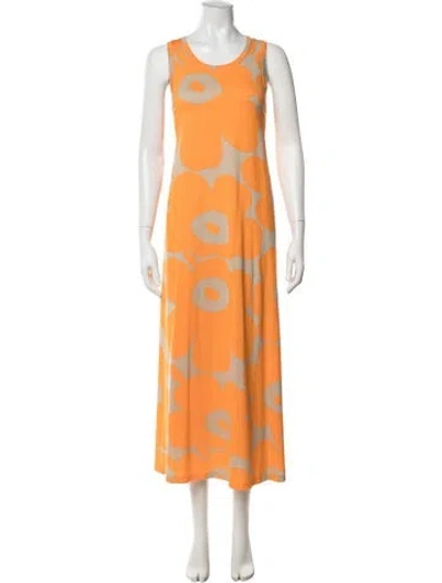 Pre-owned Marimekko Floral Print Long Dress In Orange