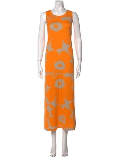 Pre-owned Marimekko Floral Print Long Dress In Orange