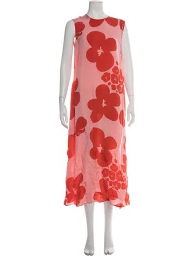Pre-owned Marimekko Floral Print Long Dress In Orange