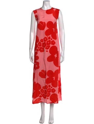 Pre-owned Marimekko Floral Print Long Dress In Orange