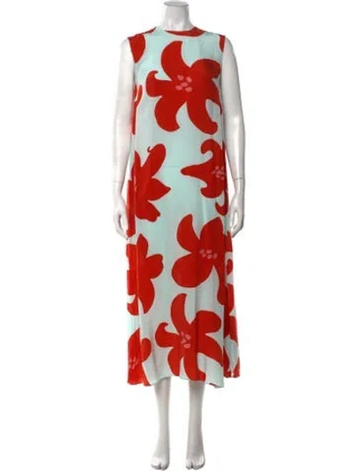 Pre-owned Marimekko Floral Print Long Dress In Orange