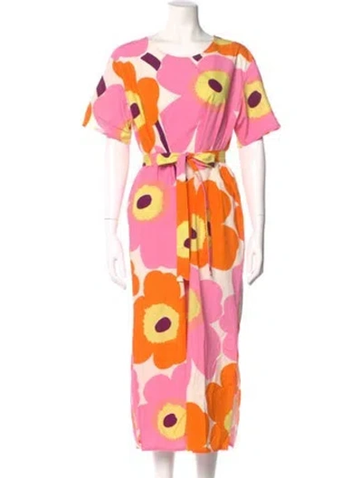 Pre-owned Marimekko Floral Print Long Dress In Pink