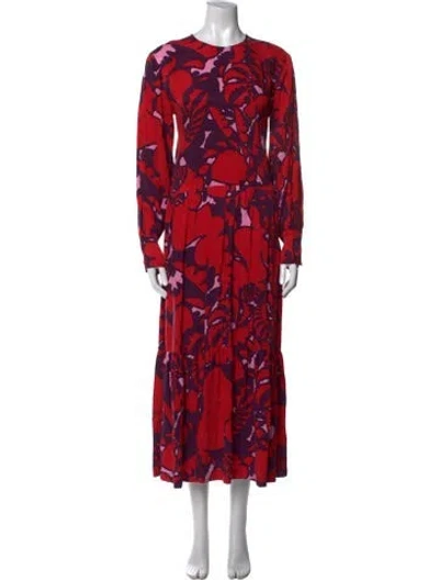 Pre-owned Marimekko Floral Print Long Dress In Red