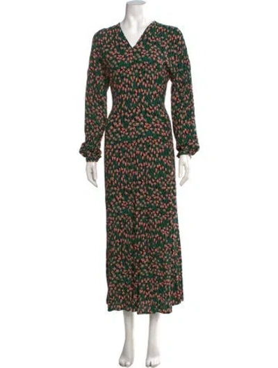 Pre-owned Marimekko Floral Print Long Dress W/ Tags In Green