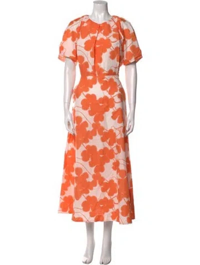 Pre-owned Marimekko Floral Print Long Dress W/ Tags In Orange