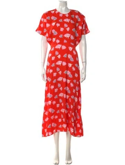 Pre-owned Marimekko Floral Print Long Dress W/ Tags In Orange